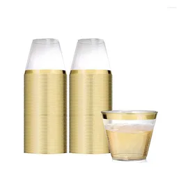 Disposable Cups Straws 10/20PCS Golden Plastic Cup 9 Oz Hard Wine Glass Wedding Party Beverage Champagne Supplies