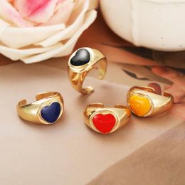 Cluster Rings 2024 Ins Cute Sweet Colourful Enamel Double Layer Love Heart Ring For Women Girls Fashion Temperament Jewellery Party Gift