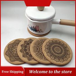 Table Mats Set Natural Round Wooden Slip Slice Cup Mat Tea Coffee Mug Drinks Holder For Tableware Decoration Durable Pad