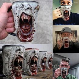 Mugs 500ml Handmade Gothic Vampire Half Face Mug Coffee Drinkware Scary Halloween Horror Decoration Cup Terrifying Bucktooth