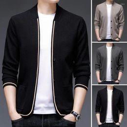 Men's Sweaters Fall Winter Men Cardigan Sweater Knitted Single-breasted Long Sleeve Pockets Stand Collar Mid Length Coat