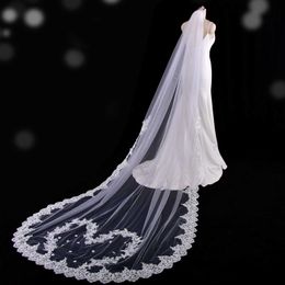 Wedding Hair Jewellery V163 Love Shape Wedding Veil Long Bridal Veils Cathedral 1 Tier Lace Appliques Edge Mantilla Wide Wedding Accessories for Bride