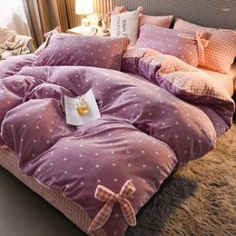 Bedding Sets Winter Milk Fleece 4-piece Double-sided Flannel Quilt Cover Sheet Coral Velvet Lady 4