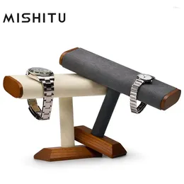 Decorative Plates MISHITU T Shaped Solid Wood Watch Display Stand With Microfiber Jewelry Organizer Rack Bracelet Storage Holder