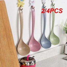 Spoons 2/4PCS Wooden Ladle Soup Porridge Spoon Wheat Straw For Eating Mixing Stirring Cooking Kitchen