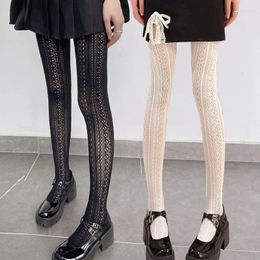 Women Socks Sweet JK Lolita Black White Stockings Spring Autumn Hollow Out Striped Tights Girls Fashion Pantyhose Female Long