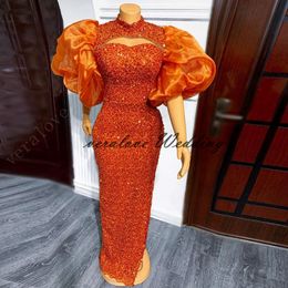 Abendkleider Cocktail Party Dress High Neck Mermaid Puffy Long Sleeve African Evening Dress Short Prom Gowns Wear 234V