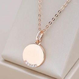 Pendant Necklaces Kinel 585 Rose Gold Colour Round Coin For Women Simple Natural Zircon Glossy Party Fine Jewellery