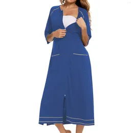 Casual Dresses Women Long Robe Nightgowns Spring Summer Loose Comfy Homewear Pregnant Female Lactation Sleepwear Zipper Nightwear Night