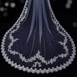Wedding Hair Jewelry v110 Long Wedding Veil Lace Appliques Bridal Veils 1 Tier Cathedral Soft Tulle Wedding Dress Accessories for Bride Embroidery