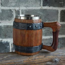 Mugs 600ml Mediaeval Viking Wooded Barrel Beer Tankard 304 Stainless Steel Liner Nordic Home Decor Rivet Stein Water Cups