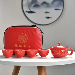 Teaware Sets Travel Tea Set One Pot Four Cups Portable Bag Teapot Practical