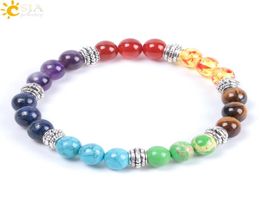 CSJA Brand New 7 Chakras Bracelets Natural Chakra Healing Point Gemstone Beads Emperor Turquoise Agate Amber Silver Charms Jewelry7982202