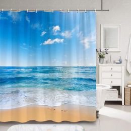Shower Curtains Blue Ocean Seaside Scenic Curtain Tropical Outdoor Beach Polyester Fabric Bath Bathroom Decor With Hooks