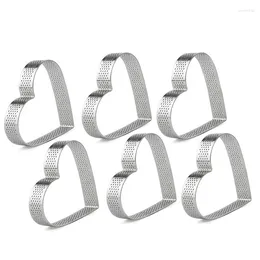 Baking Moulds 6 Pack Heart Shape Tart Rings Perforated Stainless Steel Cake Mould 0.78 Inch High 3.6 In Diameter