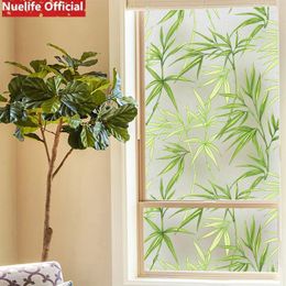 Window Stickers 60cmx200cm Bamboo Leaves Pattern Glue-free Electrostatic Glass Film Opaque Home Sliding Door Bathroom Privacy Pvc