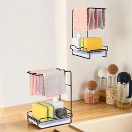 Kitchen Storage Iron Dishcloth Rack Space-Saving Black/White Sponge Drainage Wall Mounted With Removable Drip Tray