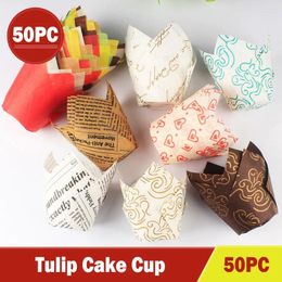 Disposable Cups Straws 50pcs Cupcake Liners Cup Paper Tulip Baking Wrapped Cake Muffin Box Party Tray Decorating Tools Birthday Decor