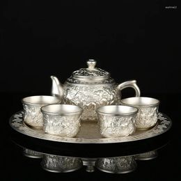 Teaware Sets Silver Tea Set Small Household High-grade Cup Retro Teapot Tray Practical Gift