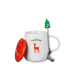 Mugs HF Cup Ceramic Creative With Lid Spoon Mark Christmas Decoration