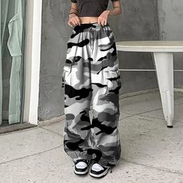 Y2k Baggy Cargo Pants For Women Camo Print Pants Streetwear Hip Hop Joggers Sweatpants Drawstring Casual Loose Wide Leg Trousers 240506