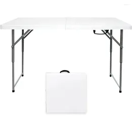 Camp Furniture 4 Foot Folding Table Adjustable Height Fiestas Sewing Party Picnic Dining Camping For Indoor Outdoors White Desk Supplies
