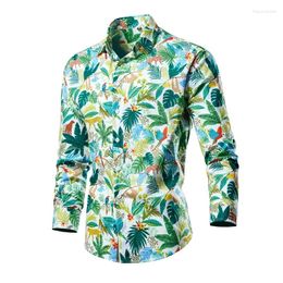 Men's Casual Shirts Flower Men Long Sleeve Printed For Mens Social Luxury Man Designer Clothes Hawaiian Fashion Elegant Classic Shirt Women