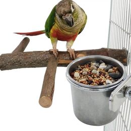 Other Bird Supplies Pet Food Bowl For Birds Stainless Steel Hanging Parrot Feeding Cup Set With Clips Anti-turnover Parrots