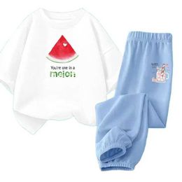 Clothing Sets Girls clothing set childrens fashion short sleeved fruit water spun T-shirt+mosquito net pants 2-piece summer clothing setL2405L2405