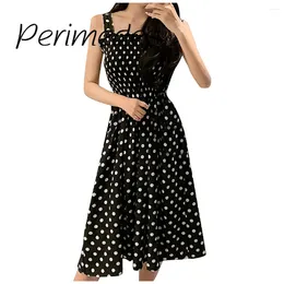 Casual Dresses Vestidos Dress For Ladies Loose None Sleeve Polka Dot Suspender Camisole Boat Neck Slim-Fitting Sexy 2024 Summer