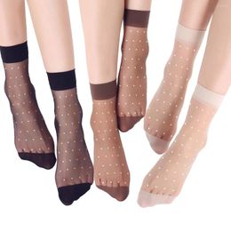 Women Socks 20 Pcs 10 Pair/Lot Cool Breathable Summer Style Sexy Black Skin Sock Pure Colour Dot Girls High Stretch Nylon