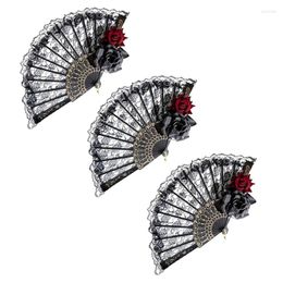 Party Favour Halloween Black Hand Fan Lace Rose Handheld Vintage Retro Flower Folding For Women Props Decorations Easy To Use