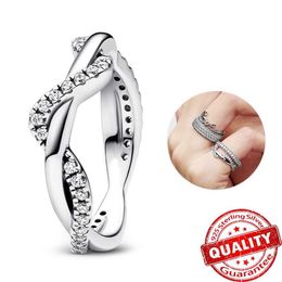 Wedding Rings Luxury 925 sterling silver sparkling cross wave ring 2024 modern new irregular womens wedding Jewellery set accessories Q240511