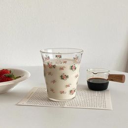 Wine Glasses Rose Printed Glass Cup Breakfast Milk Coffee Cups Household Couple Water Mug Teacup Heat Resistance Thicken Drinkware