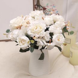 Decorative Flowers 2Pc Retro Artificial Silk Rose Bouquet Hydrangea Peony Bride Holding Fake Flower Home Wedding AutumnChristmas Decoration