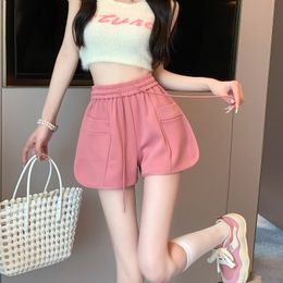 Casual Shorts Women 2024 Summer New Arrived High Waist Loose Sports Design Sense Drawstring Straight Wide Leg Solid Color Hot Pants Fashion Versatile Shorts Female