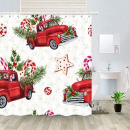 Shower Curtains Christmas Curtain Year Watercolour Vintage Truck Loaded With Sweets Spruce Twigs Holly Leaves Berries Pattern