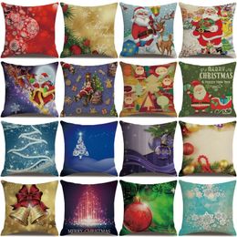 Pillow ZHENHE Christmas Cute Pet Pattern Linen Case Home Decoration Cover Bedroom Sofa Decor 18x18 Inch