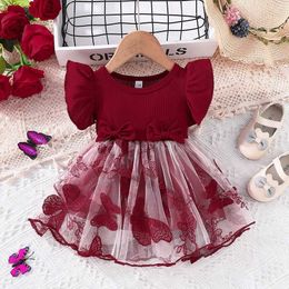 Girl's Dresses Dress For Kids 3Months -3Years old Cute Butterfly Embroidery Mesh Ruffle Trim Bow Front Princess Formal DressesL2405