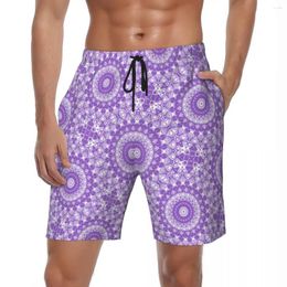 Men's Shorts Lavender Mandala Board Summer Purple And White Print Teal Floral Y2K Retro Beach Short Pants Men Sports Swimming Trunks