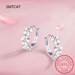 Hoop Earrings INS Real 925 Sterling Silver Flower For Fashion Women Classic Plant Fine Jewellery 18k Gold Accessories