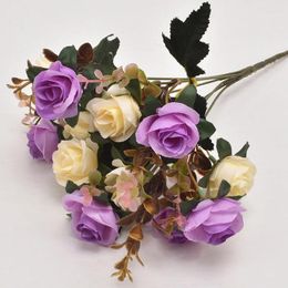 Decorative Flowers European Small Artificial Rose Bundled Flower Silk Home And El Ornamental 12 Bouquet