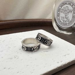 Rings Silver 925 Ancient Home Vertical Stripe Double G Ring for Men and Women Fashion Ring for Couples Valentines Day Gift