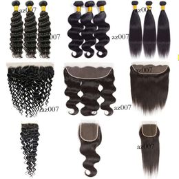 Human Virgin Hair Straight Bundles With Lace Closure Frontal Brazilian Weave Weft Body Natural Water Original edition