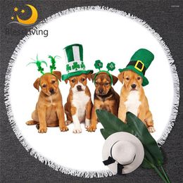 Towel BlessLiving Dog Microfiber 3D Print St. Patrick's Day Beach Green Hat Playa Toalla Lucky Shamrocks Mat 150cm