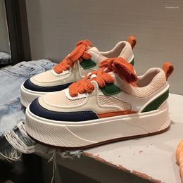 Casual Shoes 2024 Uzzlang Clunky Sneakers Women Block Color Orange/Green Platform Flats Femme Air Mesh Loafers Muffins Lover's Creepers