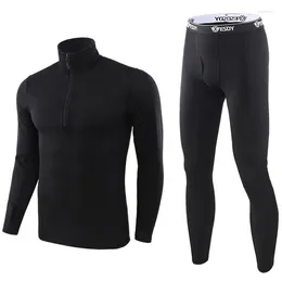 Men's Thermal Underwear Winter Mens High Collar Warm Fleece Sweat Quick Drying Thermo Men Tight Fitness Long Johns Clothing