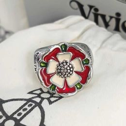Brand Westwoods Enamel Tudor Rose Ring Coloured Glazed Multi layered Flower Gold Plated Middle Ancient Style Nail