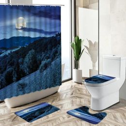 Shower Curtains Moon Night View Natural Scenery Bathroom Sets Non-Slip Carpet Toilet Cover Bath Floor Mat Washable Home Decor