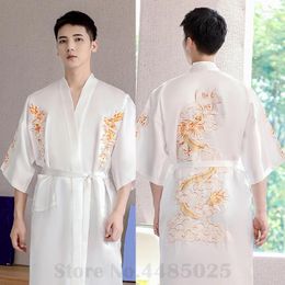 Home Clothing Men's Bathrobe Kimono Gown Chinese Style Dragon Patterned Satin Sleepwear Loose Casual Clothes Male Lingerie Nightwear